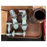 Cast Metal Shoes, Dumbbells, Storage Crock