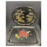 Tin and Wood Paint Decorated Serving Trays