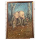 Oil on Board of Monkeys Smoking