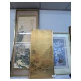 (2) Framed Prints w/ Oriental Watercolor