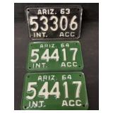 (3) 1963-1964 Arizona License Plates