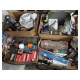 4 Boxes of Relays, Hand Tools & Light Fixtures