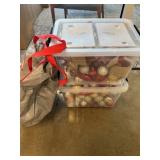 (2) Storage Totes of Christmas Ornaments w/ Wreath