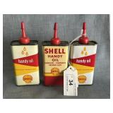 (3) Shell Handy Oil Cans