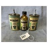 Art Deco Period Pyroil Handy Oilers & Bottle