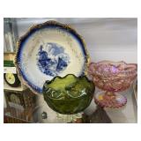 Transferware Bowl and Art Glass Compotes