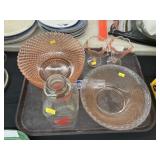 Pink Depression Glass and Milk Bottle