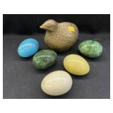 Brass Bird with Alabaster Eggs