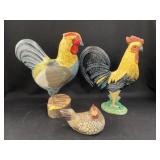 (3) Wood Chicken Figurines