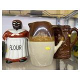 Flour Canister with Stoneware Pitchers