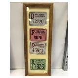 4 Framed 1940s Cardboard Pa. Hunting Licenses