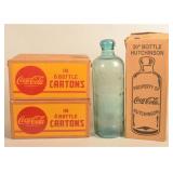 2 Vintage Waxed Coca-Cola Cartons & 20" Bottle