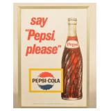 Say Pepsi Please Tin-Over-Cardboard Sign