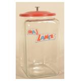 Unusual Very Large Lance Cracker Jar w/ Metal Lid