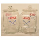 Pair Large Lance Cracker Glass Display Jars