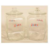 Pair Lance Cracker Display Jars w/ Glass Lids