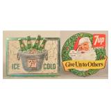 1960s 7Up Santa Sign & Embossed Foil Sign