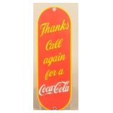 Porcelain Thanks Call Again Coca-Cola Door Push