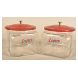 Pair Square Shouldered Small Lance Cracker Jars