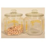 Pair 1930s Planters Peanut Hexagon Glass Jars