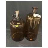 2 Vintage Amber Glass Storage Bottles