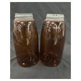 Pair Unusual Dark Amber 1858 Mason Canning Jars