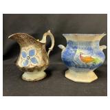 2 Antique Spatterware & Spongeware Items