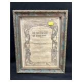Framed Civil War Song Sheet Battle Cry of Freedom