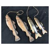 2 Pr Vintage Carved & Painted Wood Fishing Decoys