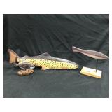 3 Carved & Mounted Wood Fishing Decoys