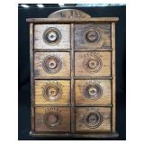 Antique Stenciled 8-Drawer Hanging Spice Cabinet