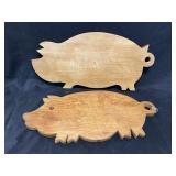 2 Vintage Wood Pig Kitchen Cutting Boards
