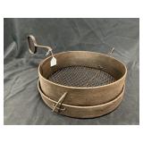 Unusual Round Wood Sifter w/ Metal Handle