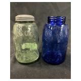 Small Blue & Light Green Mason Canning Jars