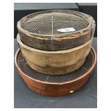 3 Antique Wood & Wire Mesh Primitive Sifters