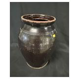 Antique Bulbous Redware Storage Crock
