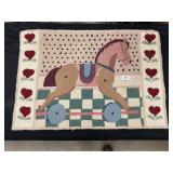 Contemporary Hooked Rug w/ Horse On Wheels