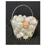 Vintage Wire Bail-Handled Egg Basket w/ Eggs