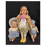 Trio of Antique Composition & Rubber Dolls
