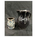 Brown Glazed Pitcher & Rowe Pottery Creamer