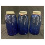 3 Dark Blue Mason Patent 1858 Canning Jars