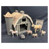 Antique Homemade Barn w/ Animals