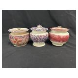 3 Antique Spongeware Sugar Bowls