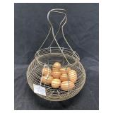 Vintage Wire Basket w/ Painted Wood Eggs