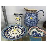 (4) Pieces of Hand Painted Polish Pottery
