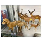 Vintage Plastic Deer and Fur Covered Dog
