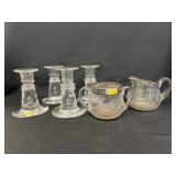 Banded Sugar and Creamer with Candlesticks