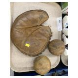 Vintage Catcher's Mitt with Softballs