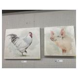 (3) Barnyard Prints On Canvas
