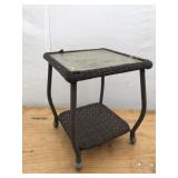 Plastic Wicker End Table w/ Glass Top